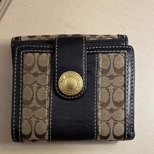 Coach Signature Brown and Black Wallet with Gold Accent